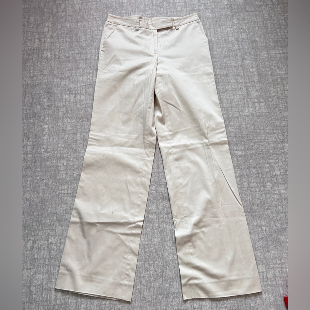 Calvin Klein Khaki Beige Flare Cotton Blend Stretch Pants